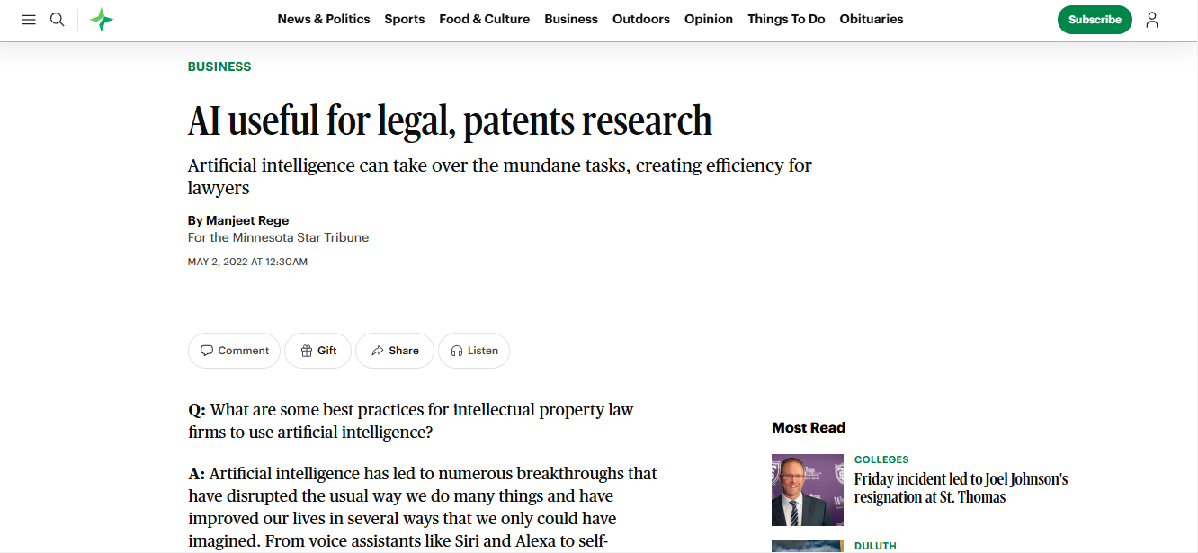 AI useful for legal, patents research
